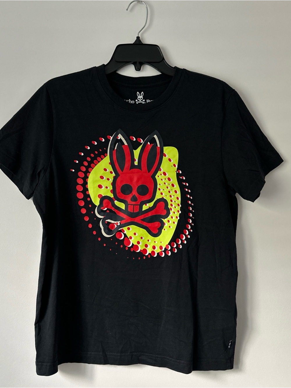 Psycho Bunny Mens Tee Size 4 Small Black Graphic Skull Logo 100% Pima Cotton